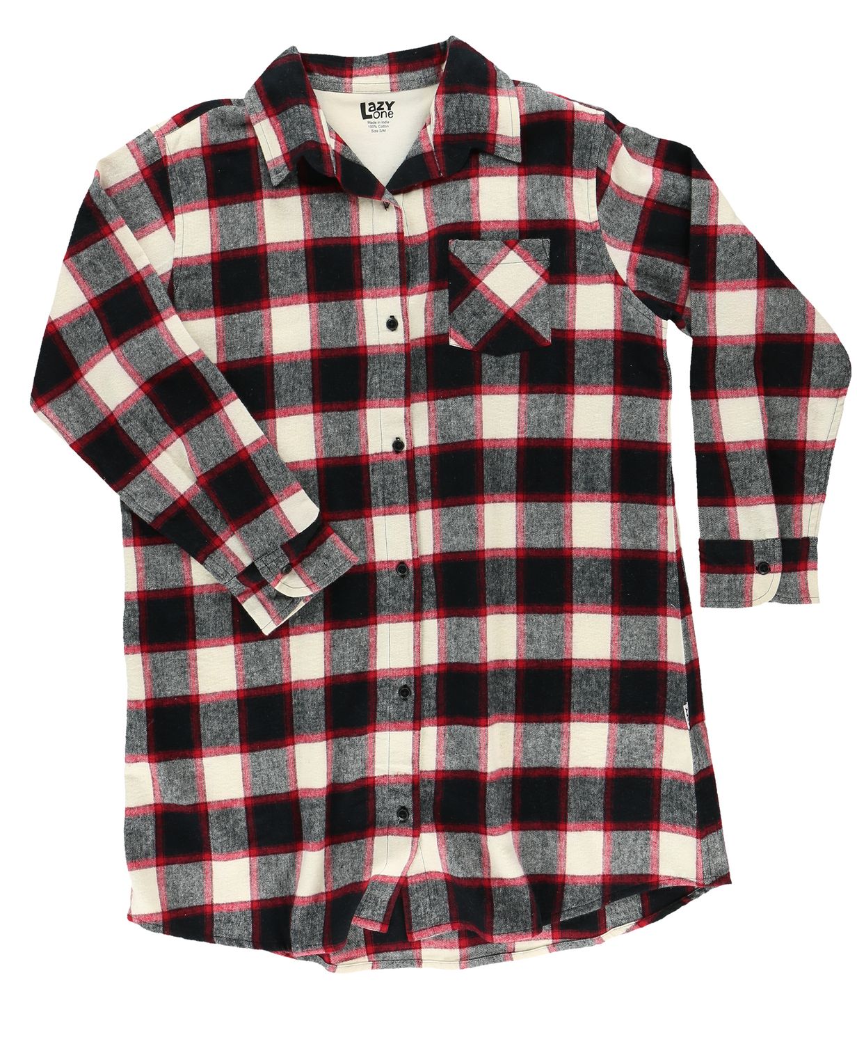 Lazy One Black Plaid Flannel Nightshirt, Size: S/M