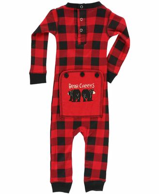Lazy One Bear Cheeks Infant Plaid Onesie Flapjack