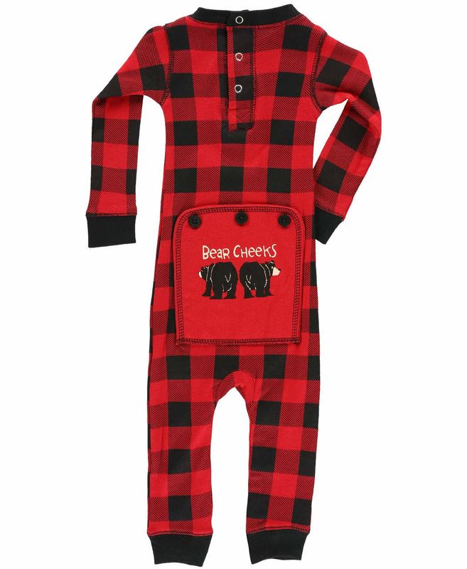 Lazy One Bear Cheeks Infant Plaid Onesie Flapjack