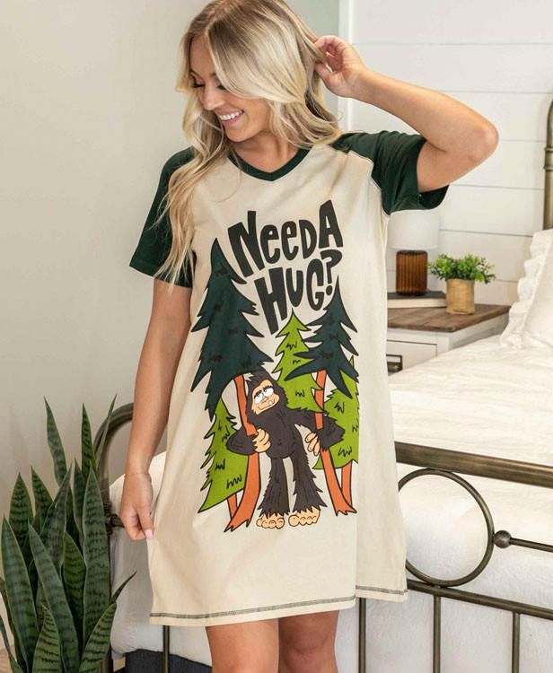 Lazy One Need Hug Bigfoot V-neck Nightshirt