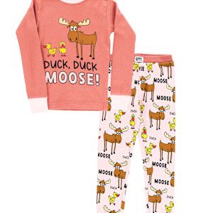 Lazy One Duck Duck Moose LS PJ Set:, Size: 6, Color: Pink