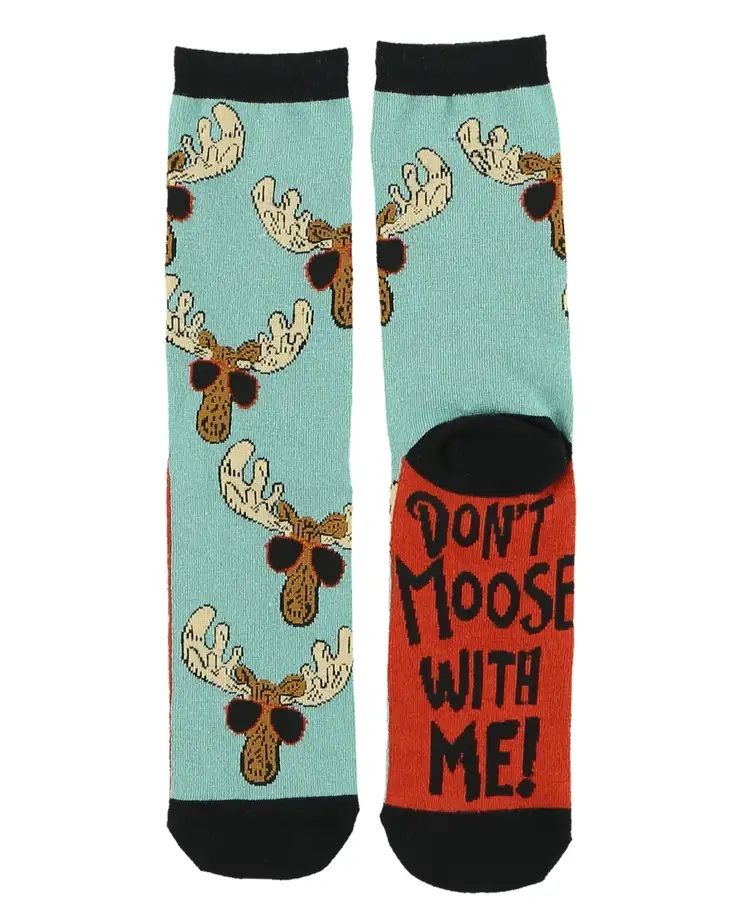 Lazy One Don't Moose Blue Crew Sock:, Size: XL