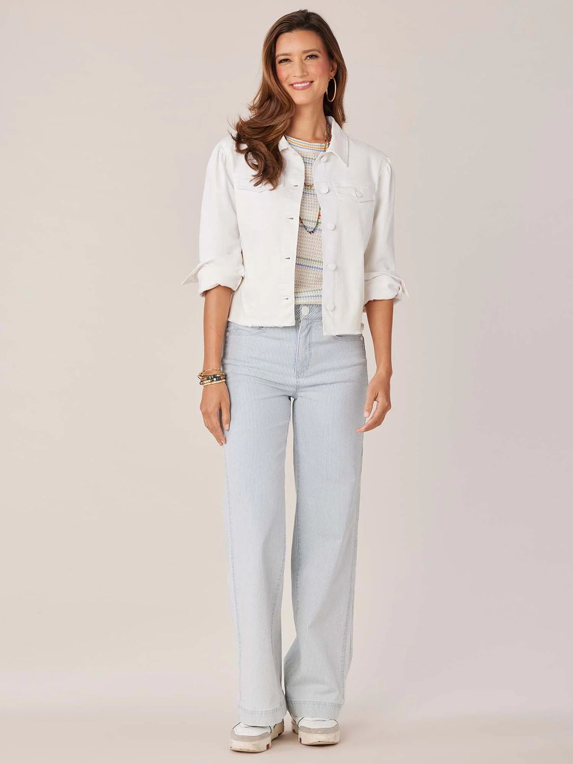 ^Democracy Long Puff Sleeve Button Down Fray Hem Denim Jacket: