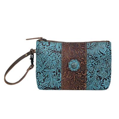 Myra Aqua Wristlet Leather &amp; Hairon Bag