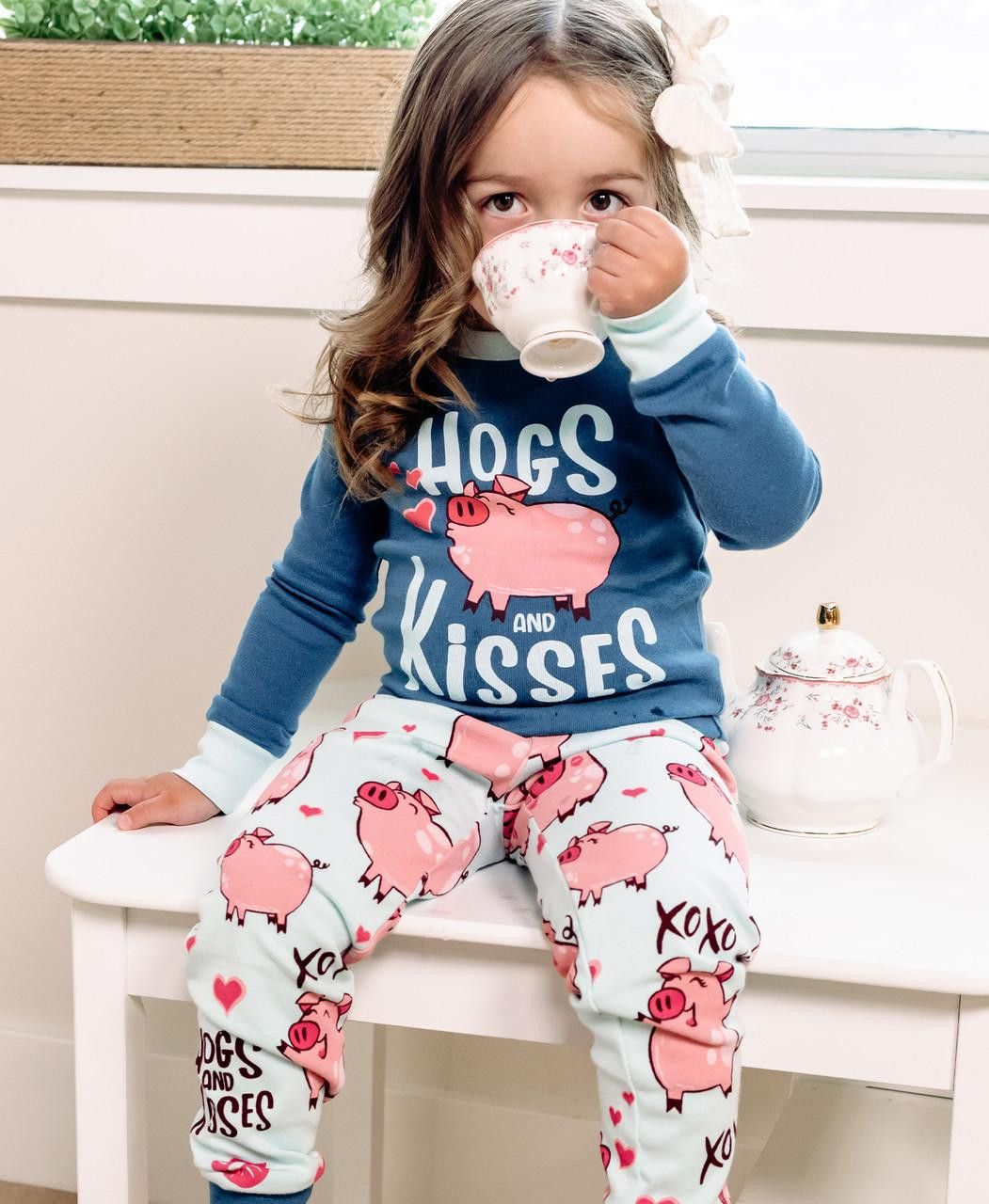 Lazy One Hogs &amp; Kisses Long Sleeve Blue PJ Set: