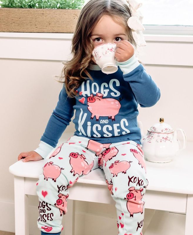 Lazy One Hogs &amp; Kisses Long Sleeve Blue PJ Set: