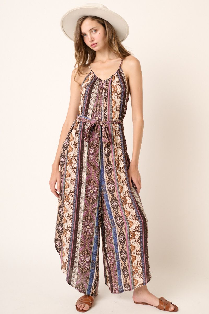 Aztec Print Wide Leg Jumpsuit:, Color: Mauve Combo:, Size: Small