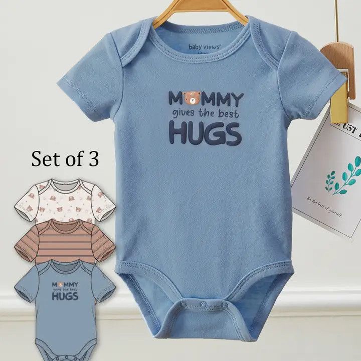 Baby Bear Mommy Hugs Pattern Bodysuits (3 pk):