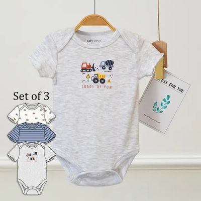 Baby Loads of Fun Cars Pattern Bodysuits (3 pk):