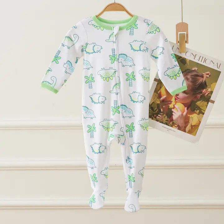 Baby Dinosaur &amp; Tree Zipper Footie Pajamas Romper Snug Fit:, Size: 0-3M