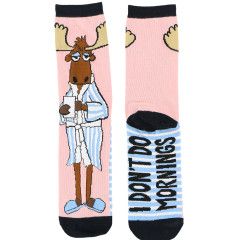 ~Lazy One Don't do Mornings Moose Crew Sock: