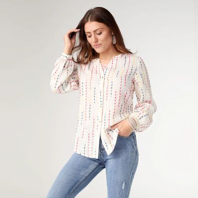 Coco + Carmen Linda Blouse w/ Colorful Stripe Detail:
