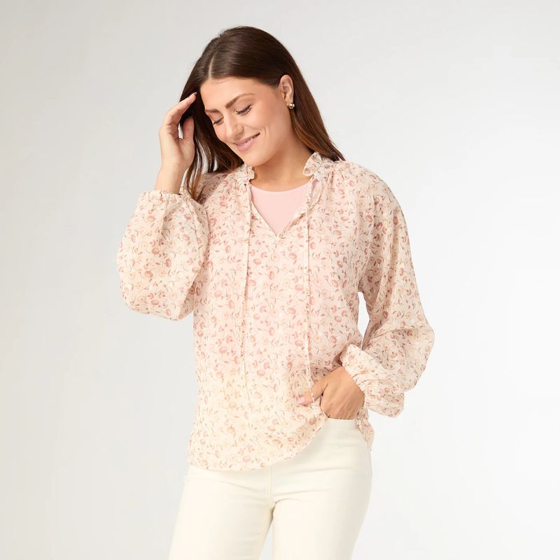 Coco + Carman Maggie Flowy Chiffon V-Neck Top w/ Lurex: