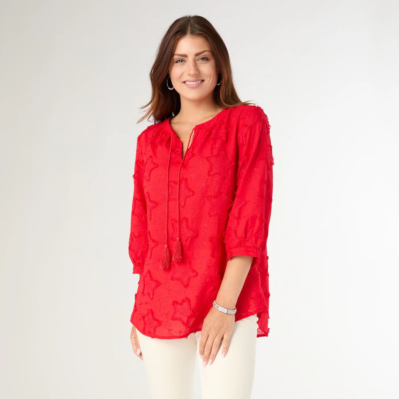 Coco + Carmen Hattie V-Neck Top w/ Embroidered Star: