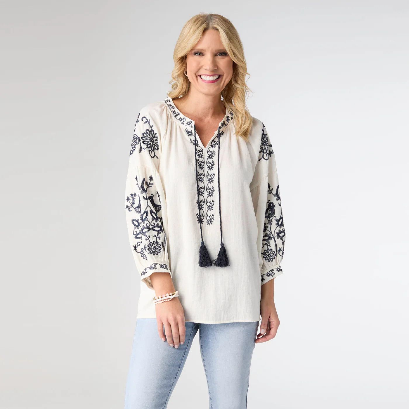 Coco + Carmen Karen Long Sleeve V-Neck Top:, Color: Natural:, Size: XS