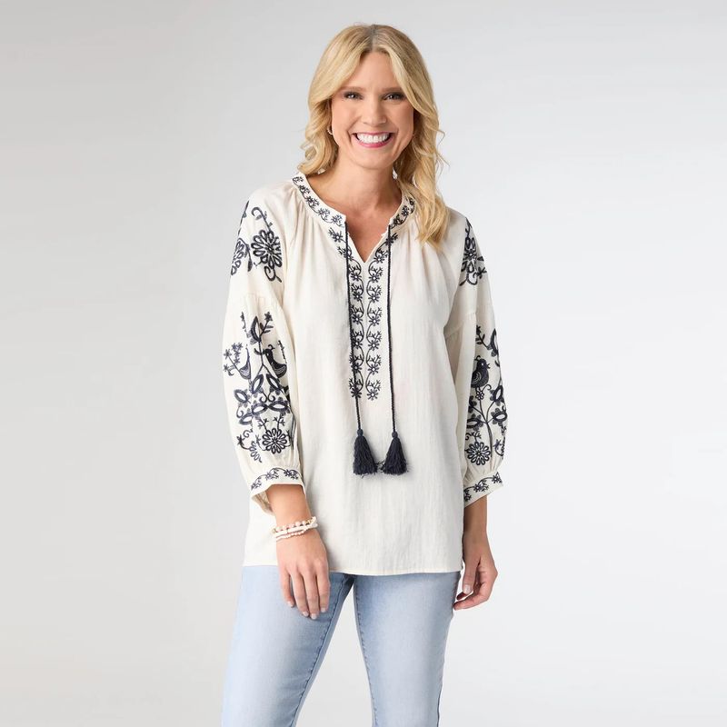 Coco + Carmen Karen Long Sleeve V-Neck Top: