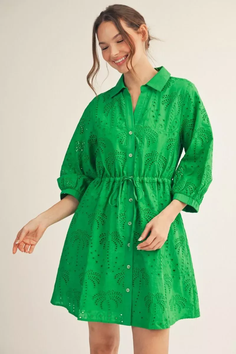 JODIFL Green Palm Tree Eyelet Dress: