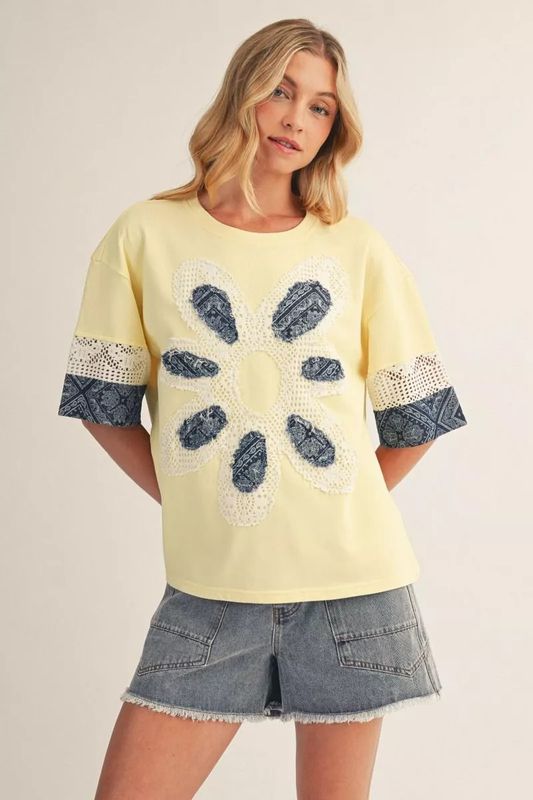 Jodifl Drop Shoulder Floral Patch Top