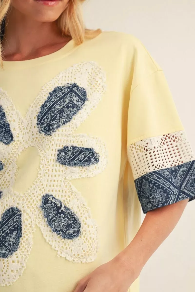 Jodifl Drop Shoulder Floral Patch Top