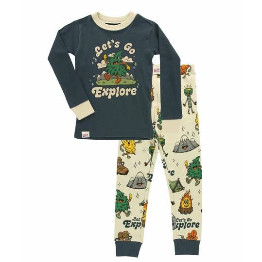  Lazy One Let's Go Explore (Vintage Camping) Kid's Long Sleeve PJ Set: