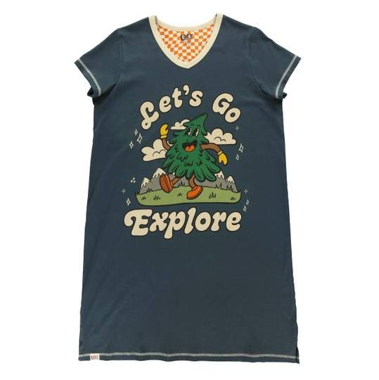 Lazy One Let's Go Explore (Vintage Camping) V-neck Nightshirt: