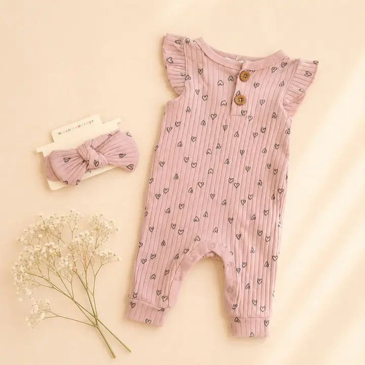 2 Piece Sleeveless Willow + Whimsy Coverall &amp; Headband Set: