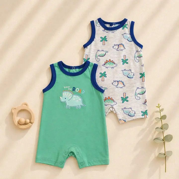 2pcs Set Baby Sleeveless Rompers Tank Top Jumpsuit: