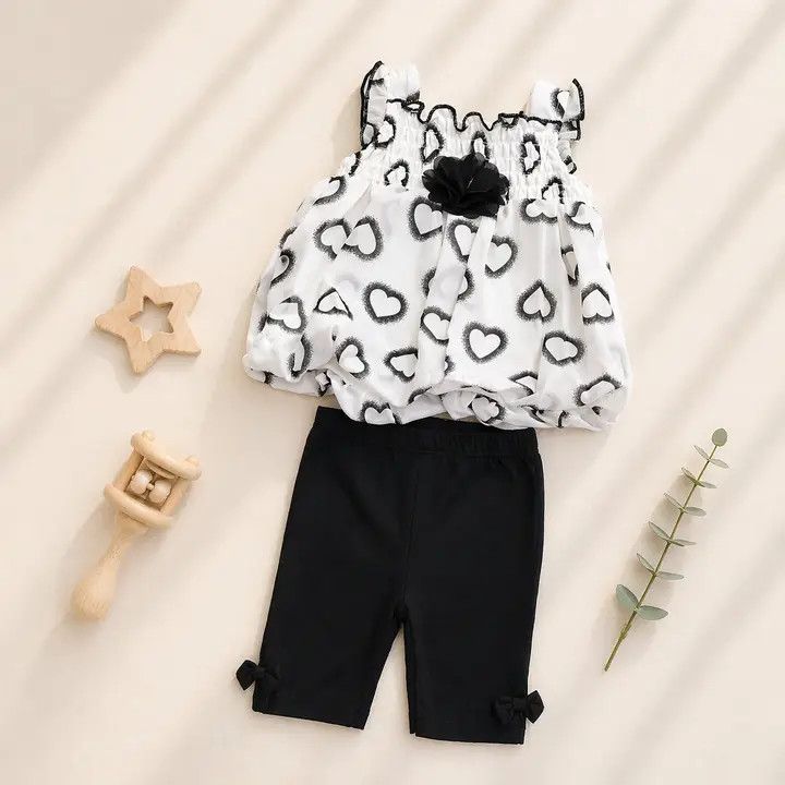 Flower Heart Chiffon Baby Outfit Top &amp; Leggings 2 Piece Set:
