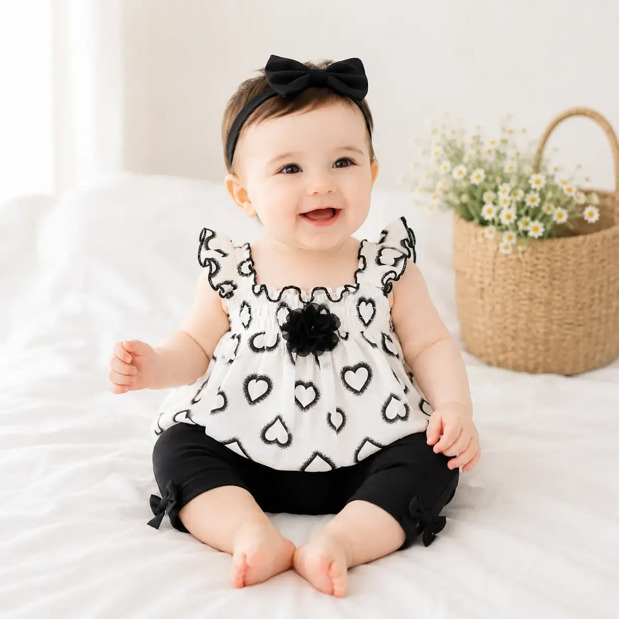 Lollipop Dreams Flower Heart Chiffon Baby Outfit Top &amp; Leggings 2 Piece Set: