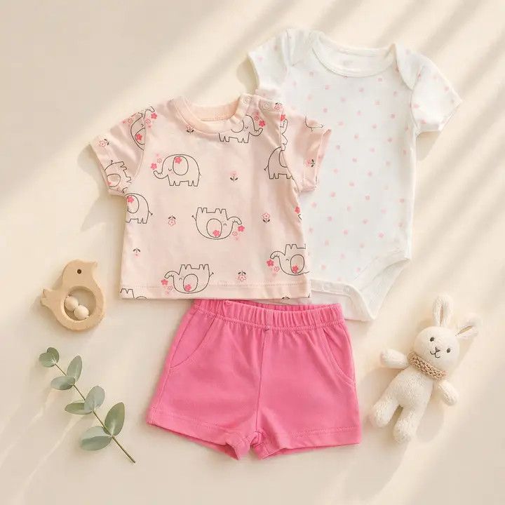 3pc Bodysuit T-Shirt &amp; Short Set: