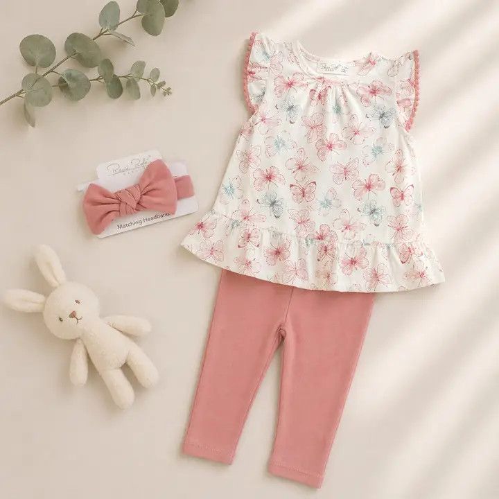 Baby Girl Rene Rofe Top &amp; Bottom Capri Leggings &amp; Headband Set: