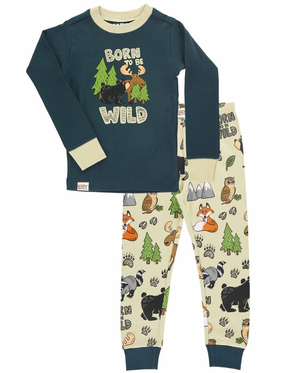 Lazy One Born To Be Wild Kid's Long Sleeve PJ Set: