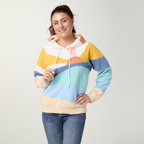 Be the Light Pieced Hooded Sweatshirt:, Color: White/Seafoam/Dusty Blue:, Size: XS