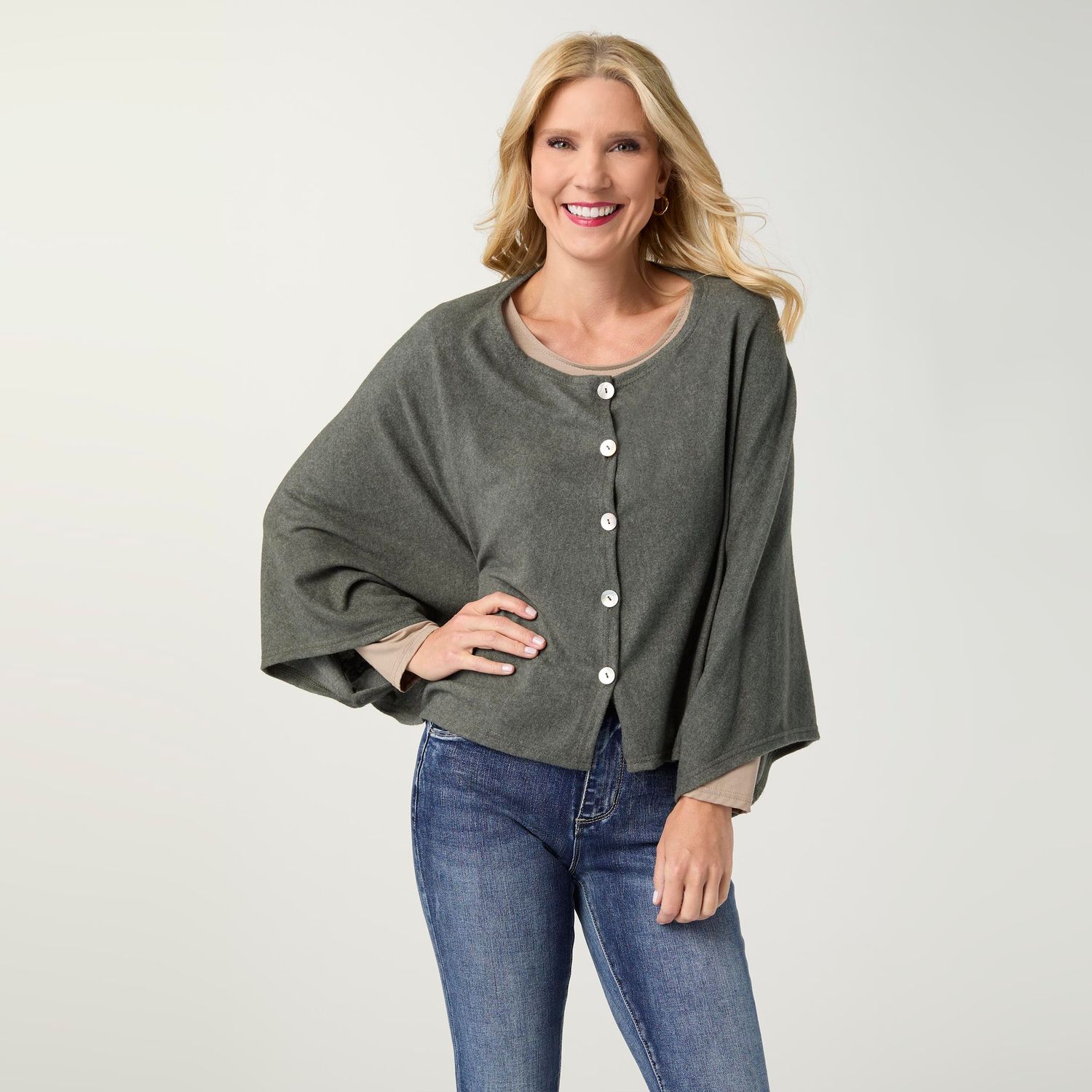 Coco + Carmen Lightweight Brushed Wrap w/ Buttons: