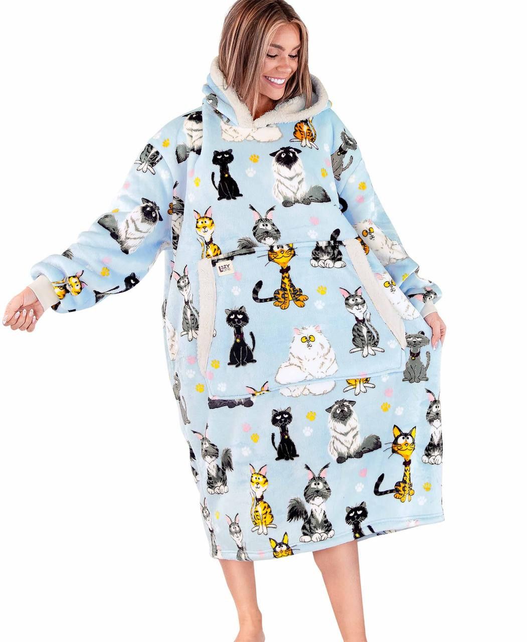 Lazy One Adult Blanket Hoodie, Description: Cattitude