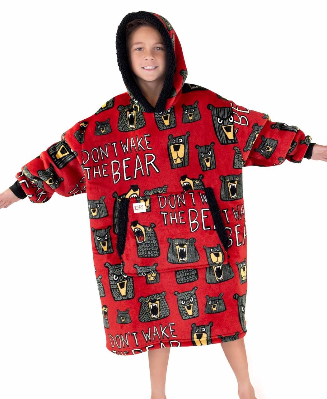 Lazy One Kid's Blanket Hoodie Don't Wake the Bear