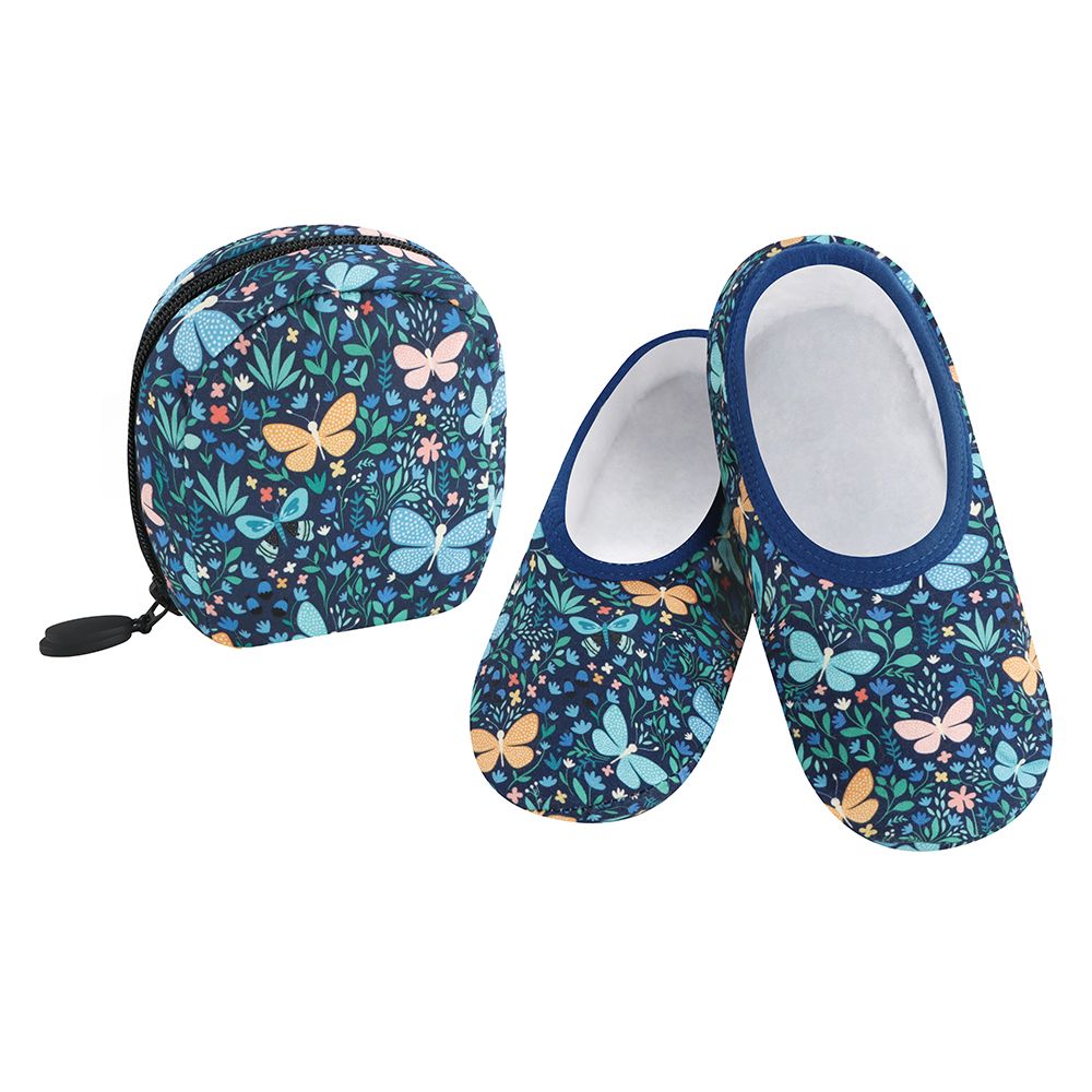 Snoozies Women's Skinnies Slippers w/ Travel Pouch:, Color: Polka Dot Butterfly:, Size: Small (W5-6)