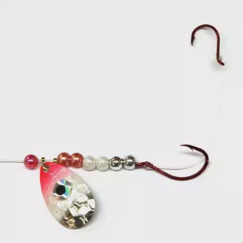 JB Lures - Hot Flash Pike Magnum Spinner Rig - #950 Series, COLOR: HAMMERED NICKEL-PEARL-RED