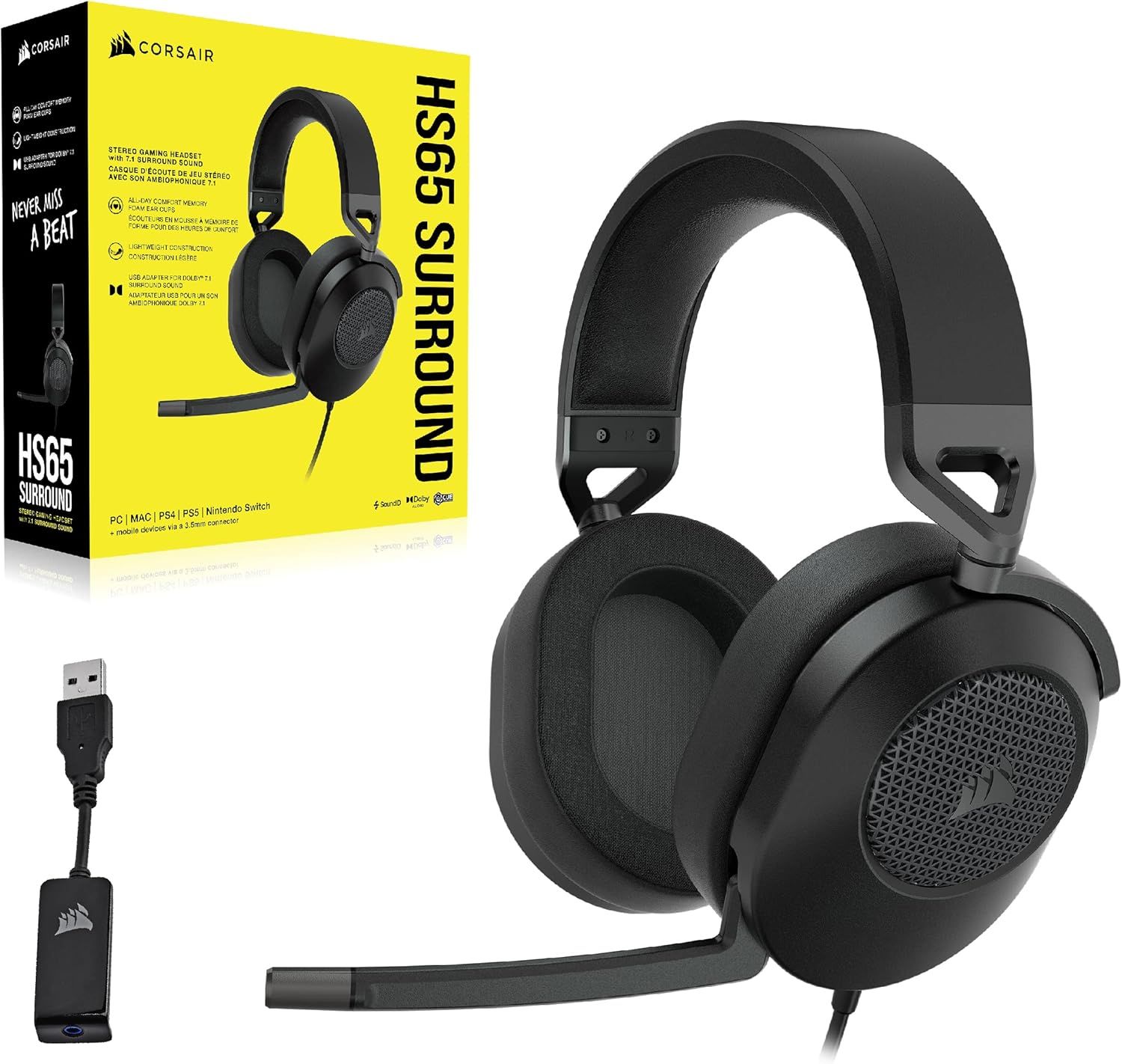 Corsair HS65 SURROUND Wired Dolby Audio 7.1 Gaming Headset - Carbon
