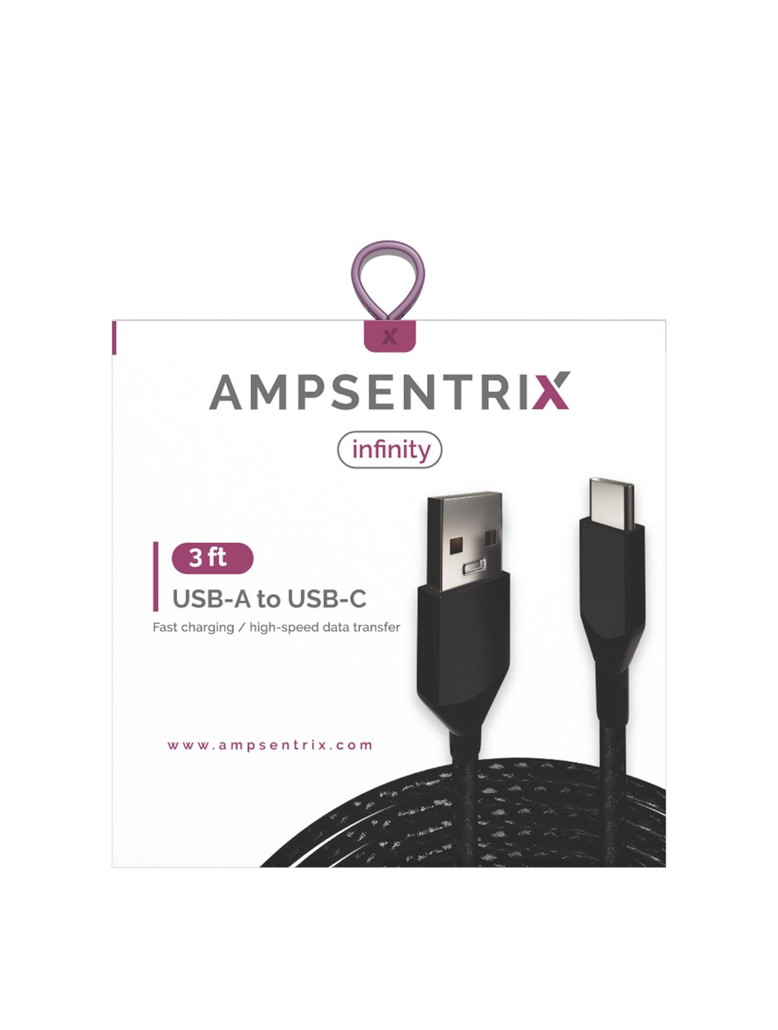 AmpSentrix USB-A to USB-C 3ft - Black