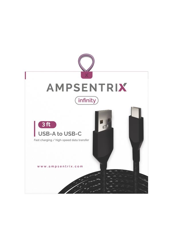 AmpSentrix USB-A to USB-C 3ft - Black