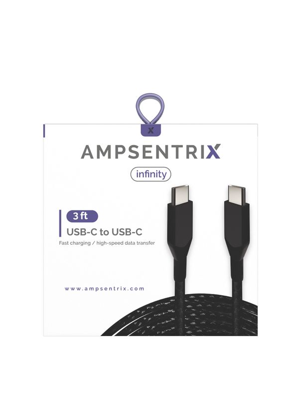 AmpSentrix USB-C to USB-C 3ft - Black