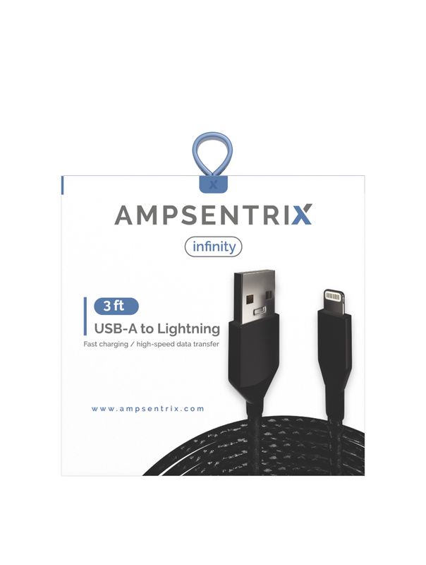 AmpSentrix Lightning to USB 3ft - Black