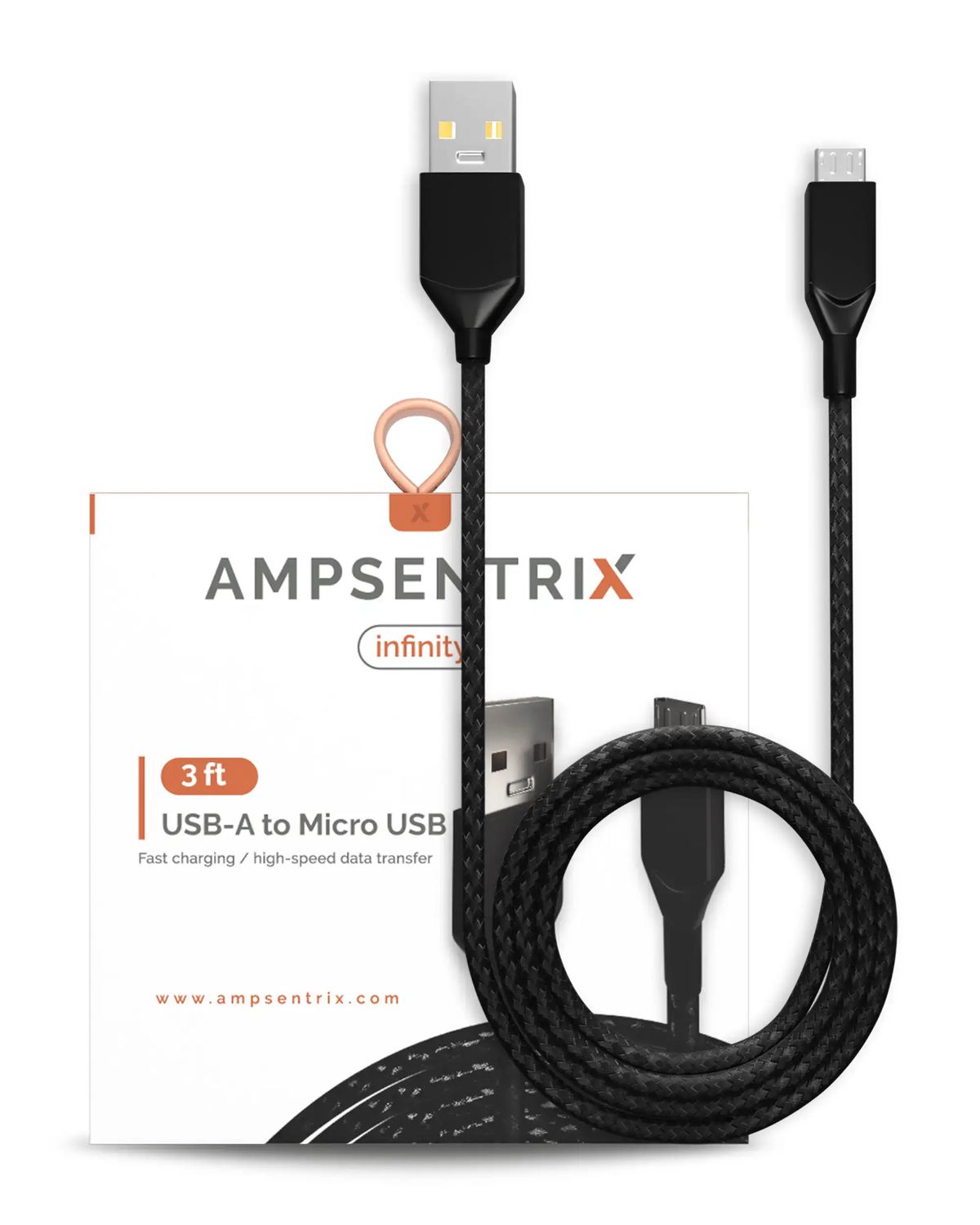 AmpSentrix USB-A to  micro USB 3ft - Black