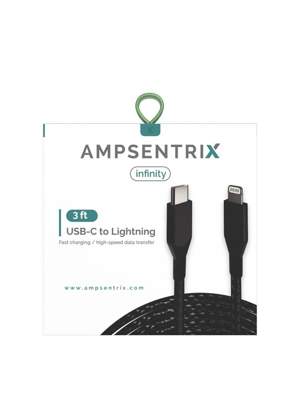 AmpSentrix Lightning to USB-C 3ft - Black