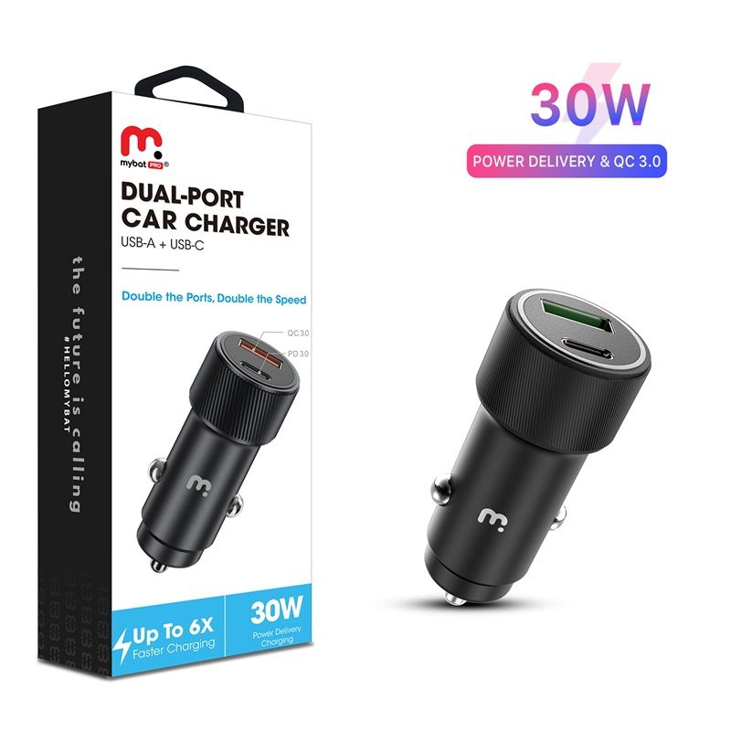 MyBat Pro Dual Port Quick Power Delivery Car Charger (30W) - Black