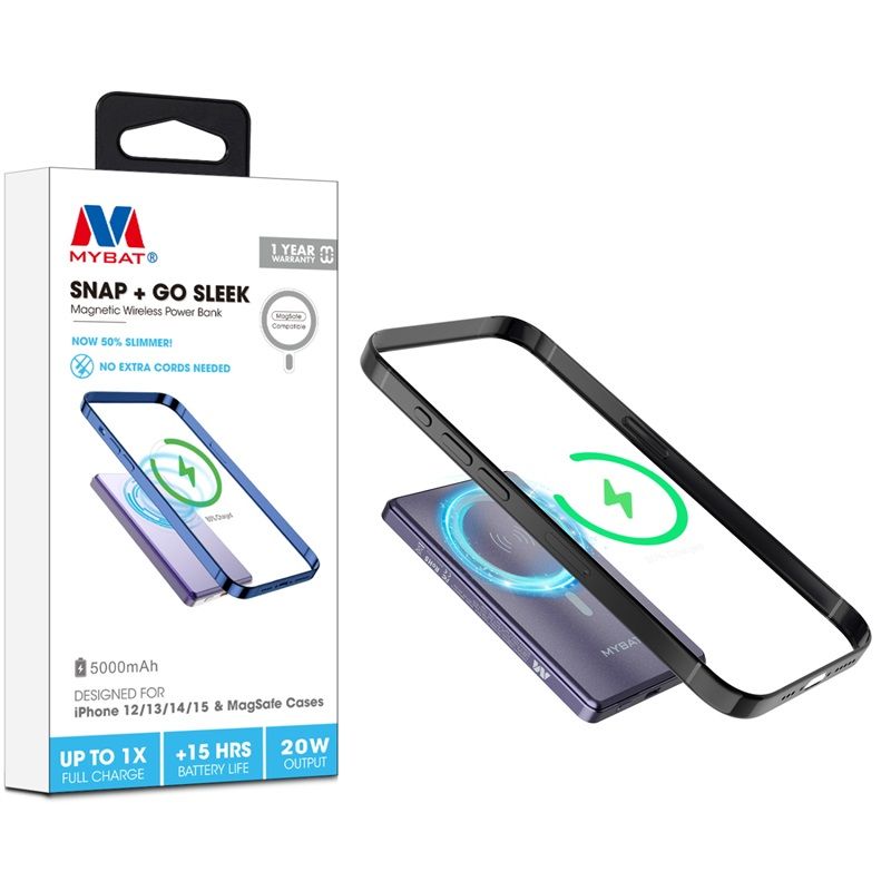 MyBat 5000mAh SNAP + GO SLEEK Magnetic Wireless Power Bank - Purple Titanium