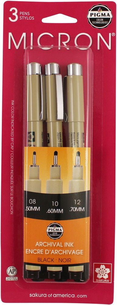 Ensemble de stylos Pigma - 3 Noir (0,08/10/12)