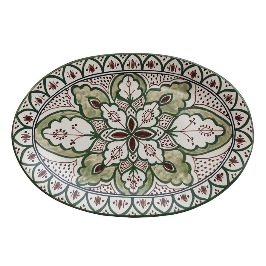 Handpainted Green  &amp; Brown Platter