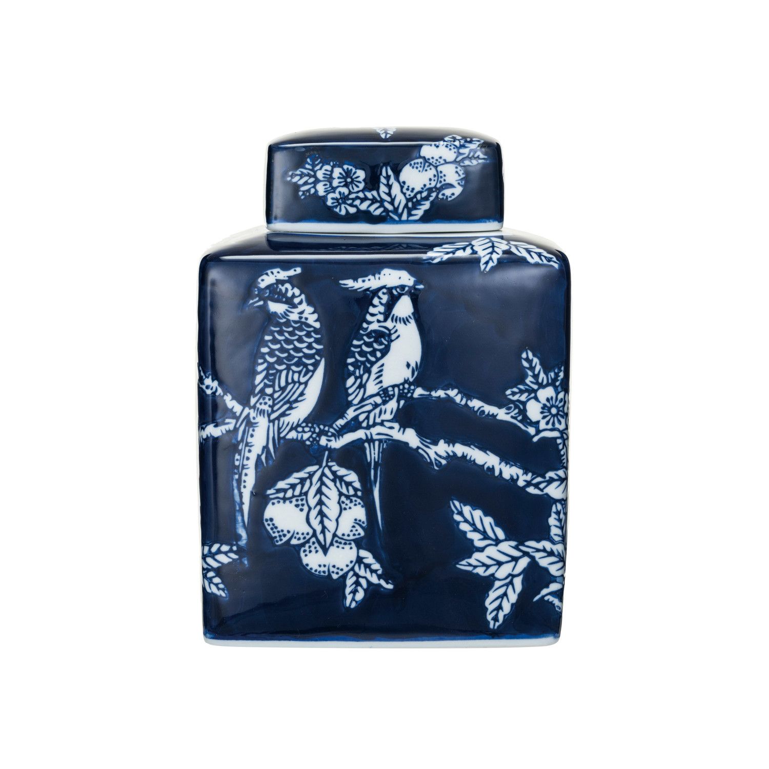 Blue &amp; White Birds &amp; Lemons Jar
